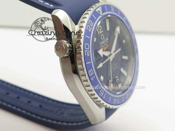 0213 HighPerformance Seamaster Planet Ocean GMT 600M Blue Dial SS On Blue Rubber Strap A 8278